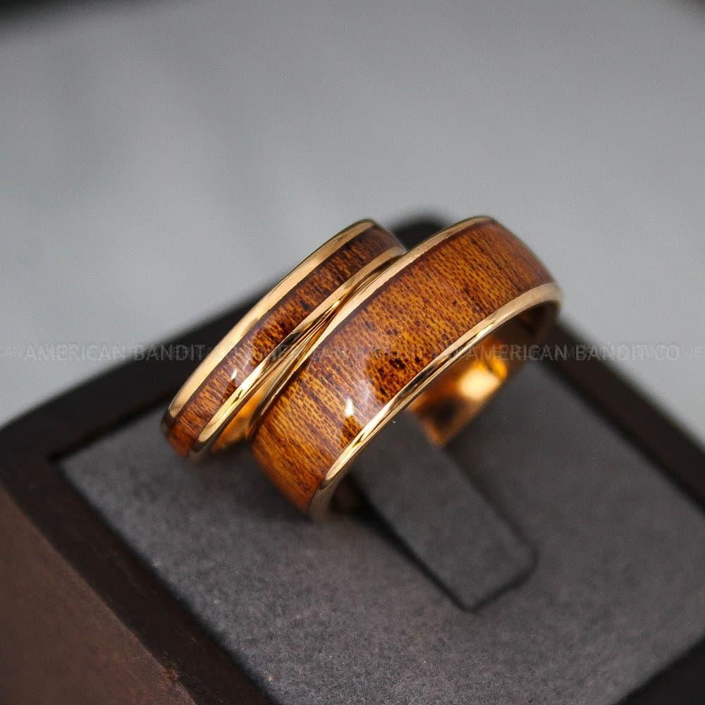 IMG_2952 Wood Rings, Wood Wedding Bands, Wood Wedding Rings, 2 Piece Couple Set Tungsten Bands with Wood Inlay, Couple Rings, Matching Wood Rings - Image 1