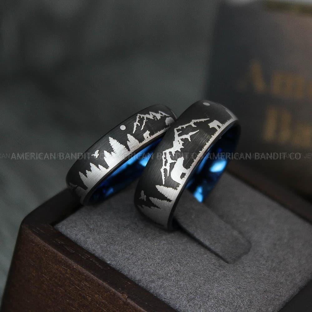 IMG_3914 Forest Rings, Mountain Range Rings, Mountains Scene Rings, Wolf Rings, Bears Rings, Hunting Wedding Bands - Image 1