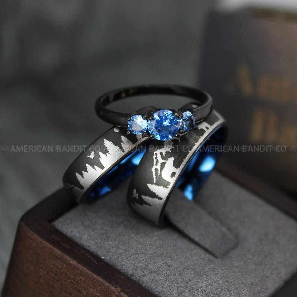 IMG_3915 Forest Rings, Mountain Range Rings, Mountains Scene Rings, Wolf Rings, Bears Rings, Hunting Wedding Bands - Image 1