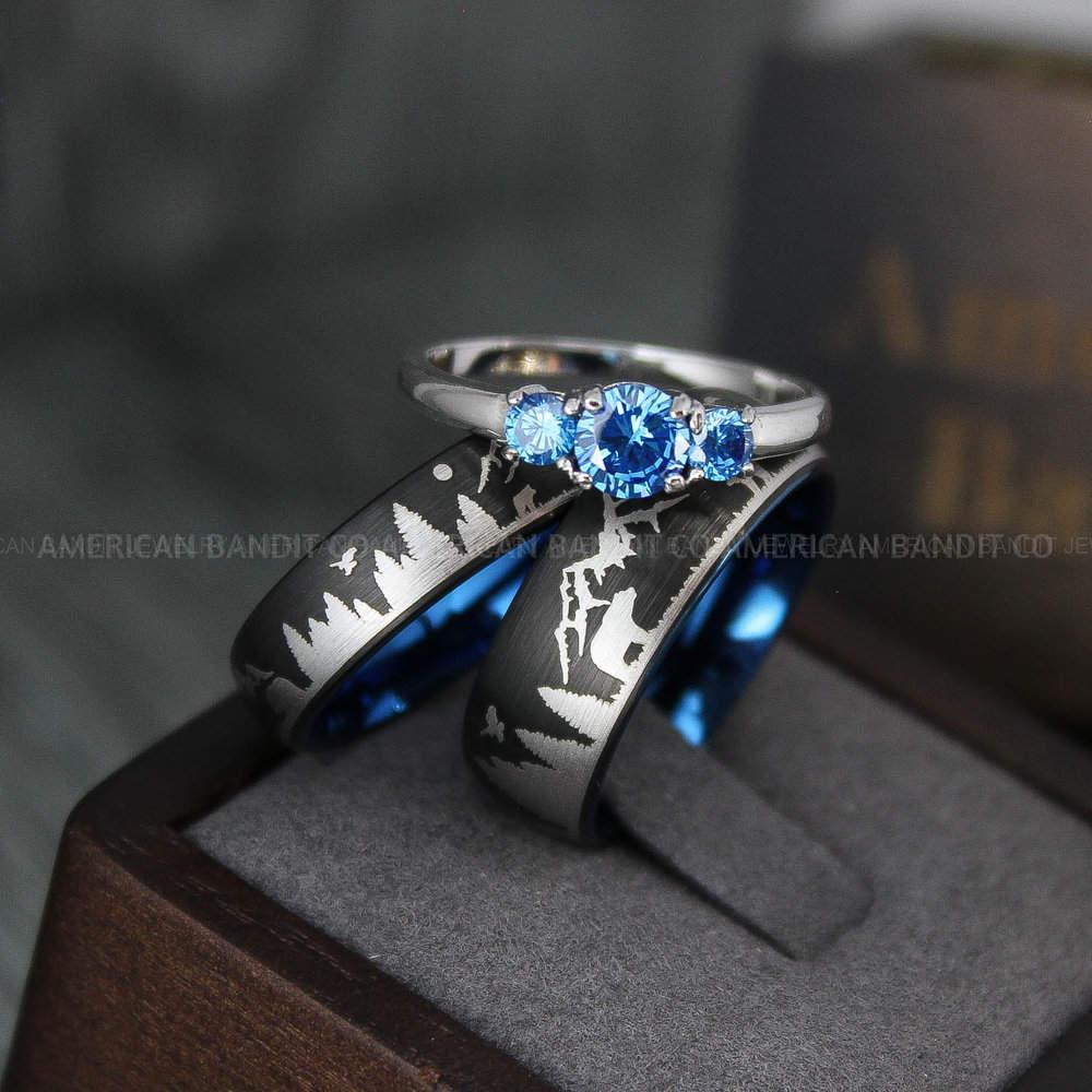 IMG_3916 Forest Rings, Mountain Range Rings, Mountains Scene Rings, Wolf Rings, Bears Rings, Hunting Wedding Bands - Image 1