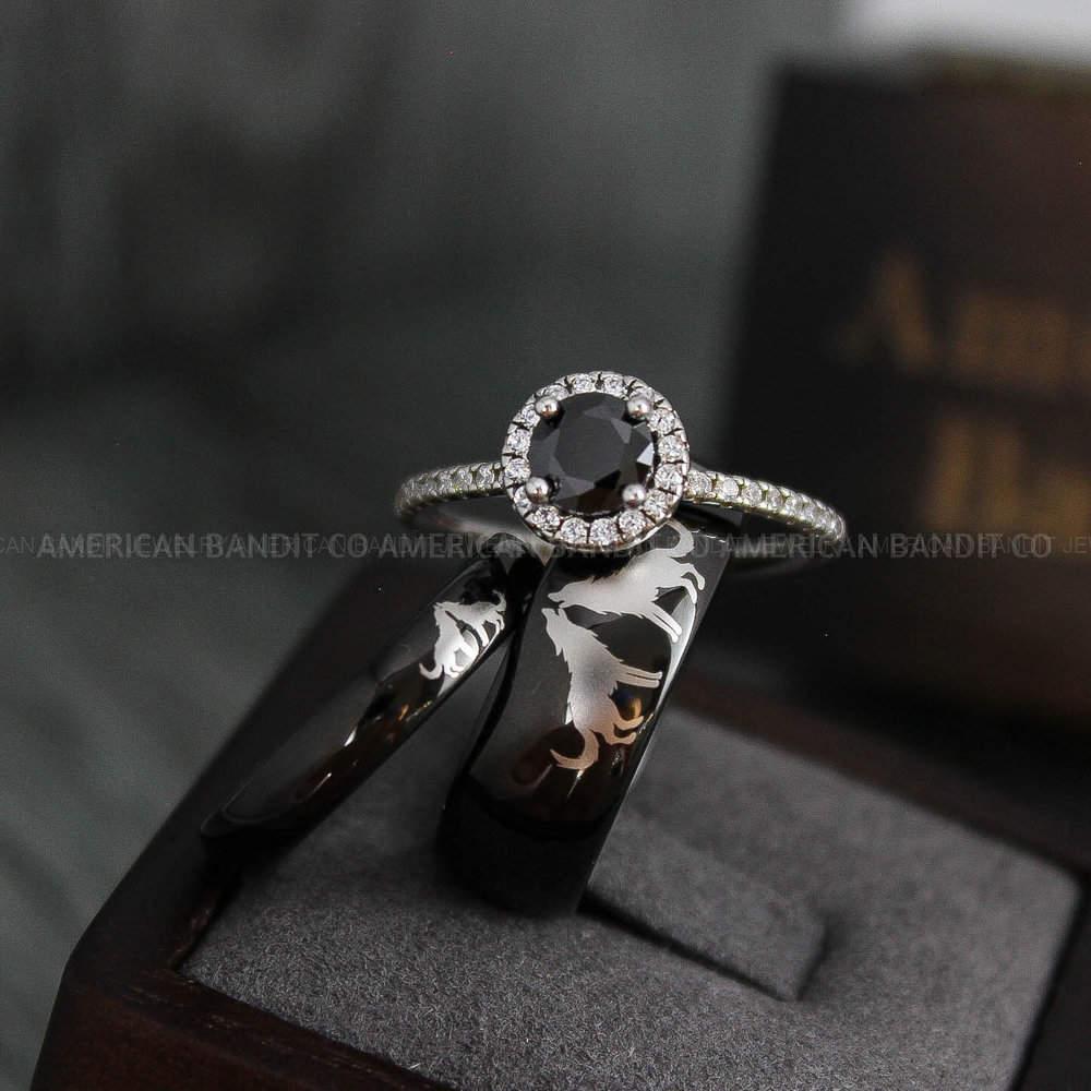 IMG_4000 Howling Wolves Rings, Wolf Rings, Couple Rings, Black Rings, Black Tungsten Rings, Wolves Rings, Wolf Howl Rings, Black Wedding Bands - Image 1