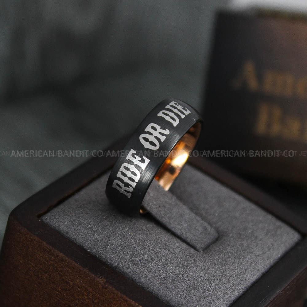 IMG_4013 Ride or Die Ring, Ride or Die, Ride or Die Wedding Ring, Ride or Die Wedding Band, Black Wedding Ring, Black Wedding Band, Biker Ring - Image 1