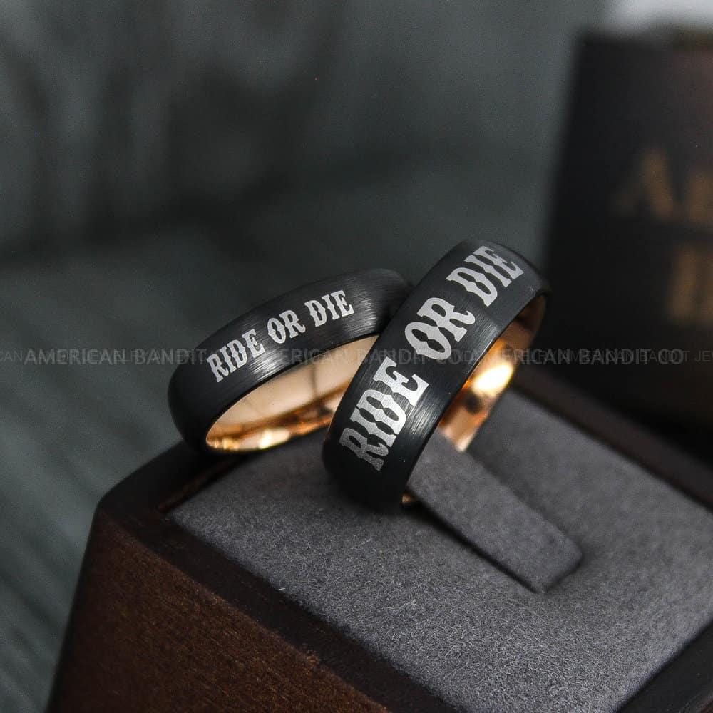 IMG_4014 Ride or Die Rings, Ride or Die, Ride or Die Wedding Rings, Ride or Die Wedding Bands, Black Wedding Rings, Black Wedding Bands, Biker Rings - Image 1