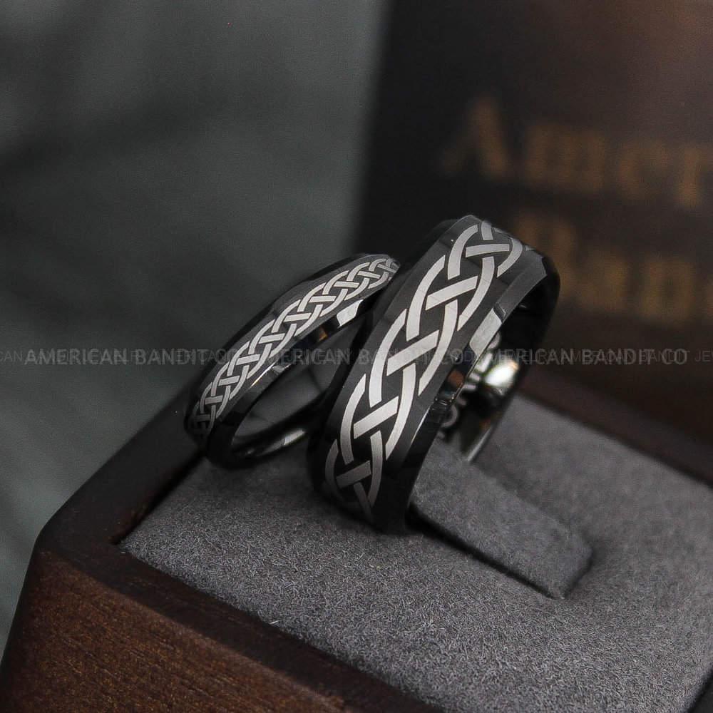 IMG_4018 Celtic Knot Rings, Couple Rings Set, Couple Rings, Couple Wedding Bands, Celtic Rings, Irish Rings, Matching Ring, Couple Jewelry Black Rings - Image 1