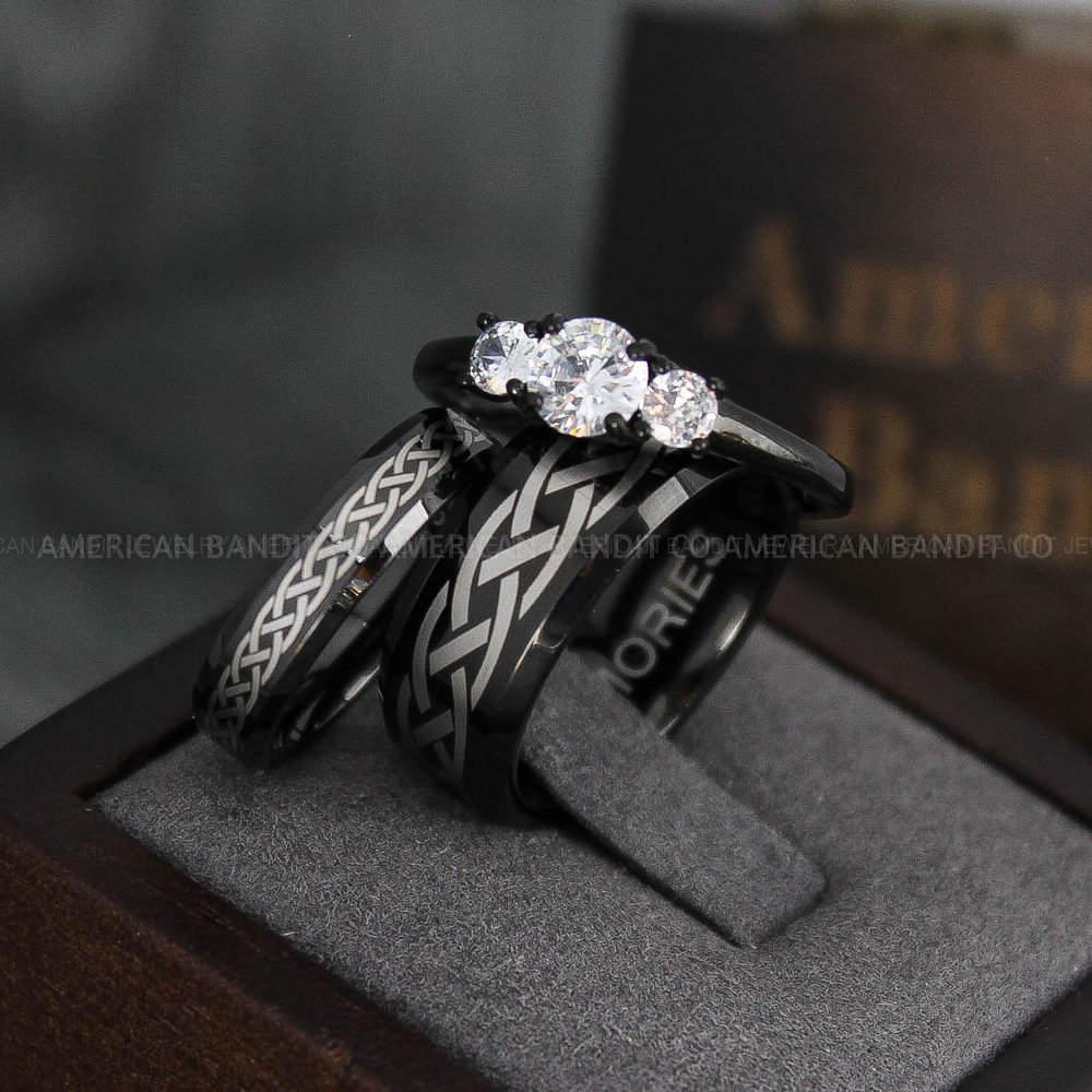 IMG_4020 Celtic Knot Rings, Couple Rings Set, Couple Rings, Couple Wedding Bands, Celtic Rings, Irish Rings, Matching Ring, Couple Jewelry Black Rings - Image 1