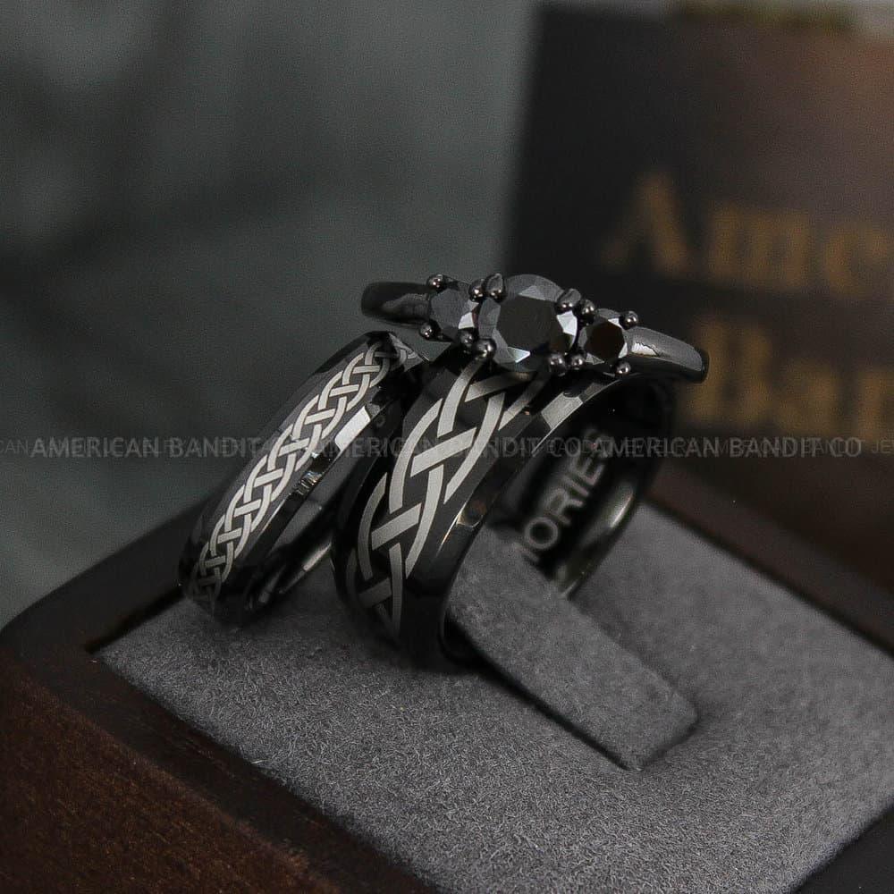 IMG_4022 Celtic Knot Rings, Couple Rings Set, Couple Rings, Couple Wedding Bands, Celtic Rings, Irish Rings, Matching Ring, Couple Jewelry Black Rings - Image 1