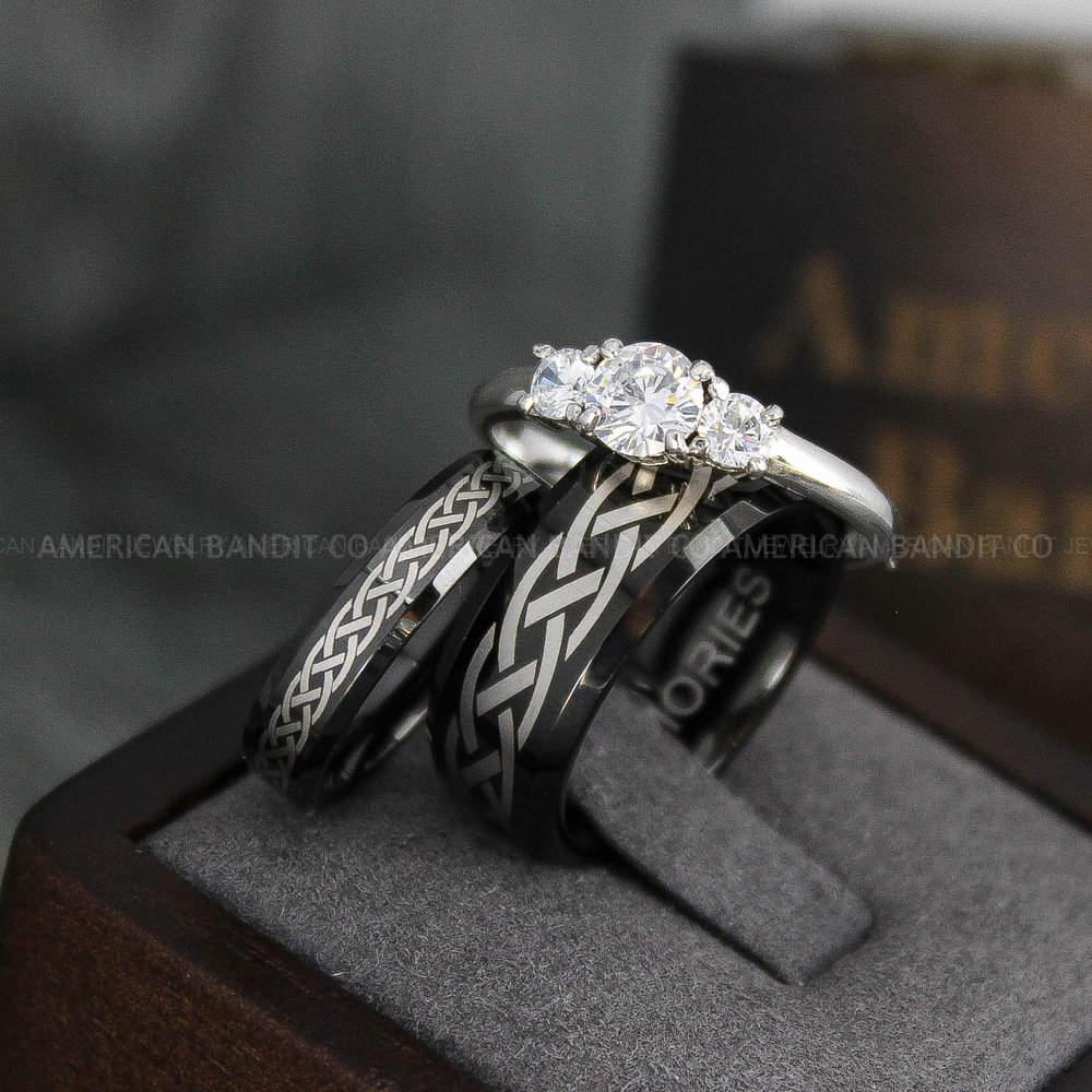 IMG_4024 Celtic Knot Rings, Couple Rings Set, Couple Rings, Couple Wedding Bands, Celtic Rings, Irish Rings, Matching Ring, Couple Jewelry Black Rings - Image 1