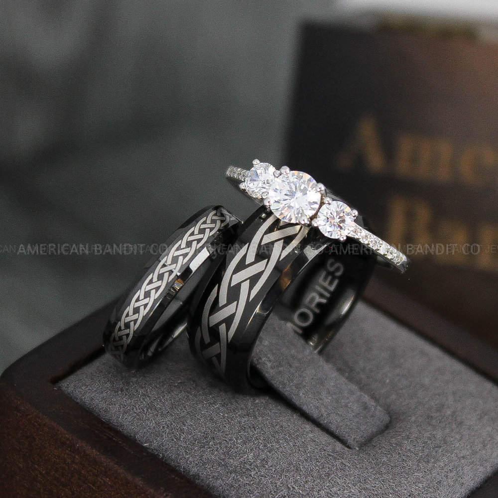 IMG_4025 Celtic Knot Rings, Couple Rings Set, Couple Rings, Couple Wedding Bands, Celtic Rings, Irish Rings, Matching Ring, Couple Jewelry Black Rings - Image 1
