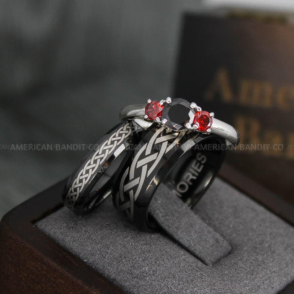 IMG_4028 Celtic Knot Rings, Couple Rings Set, Couple Rings, Couple Wedding Bands, Celtic Rings, Irish Rings, Matching Ring, Couple Jewelry Black Rings - Image 1