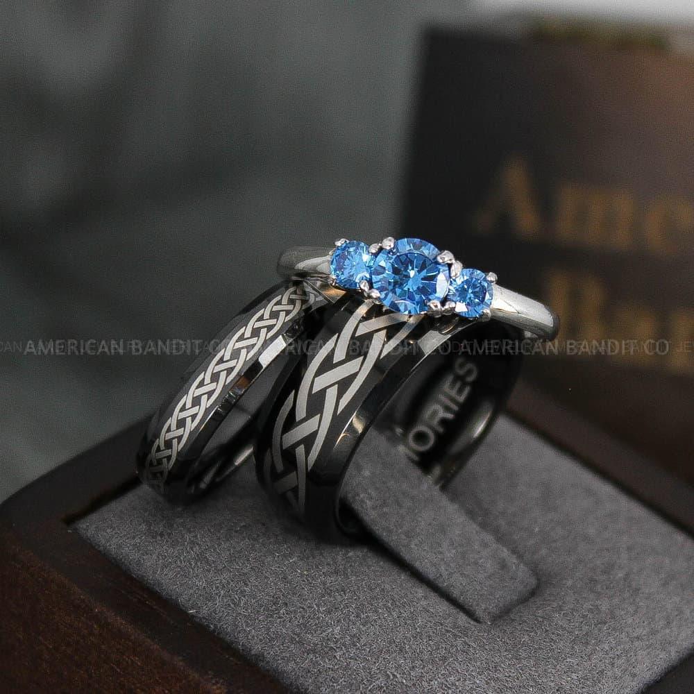 IMG_4030 Celtic Knot Rings, Couple Rings Set, Couple Rings, Couple Wedding Bands, Celtic Rings, Irish Rings, Matching Ring, Couple Jewelry Black Rings - Image 1