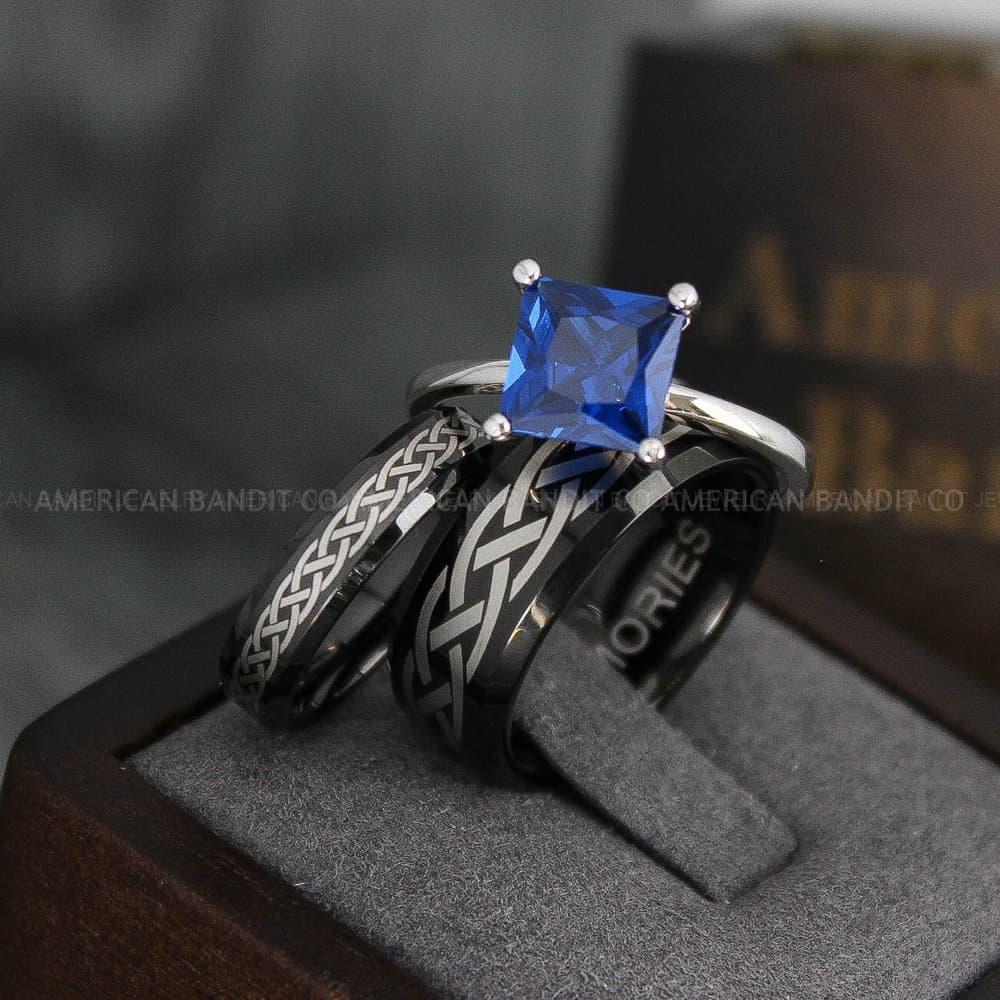 IMG_4031 Celtic Knot Rings, Couple Rings Set, Couple Rings, Couple Wedding Bands, Celtic Rings, Irish Rings, Matching Ring, Couple Jewelry Black Rings - Image 1