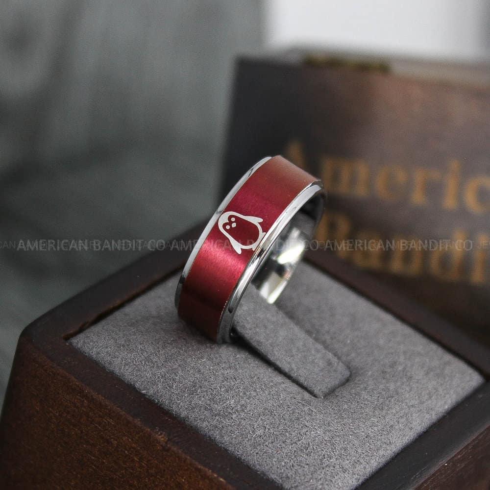 IMG_4034 Penguin Ring, Penguin Jewelry, Penguins Wedding Ring, Penguins Wedding Band, Red Wedding Band, Red Wedding Ring, Penguins Jewelry, Red Ring - Image 1