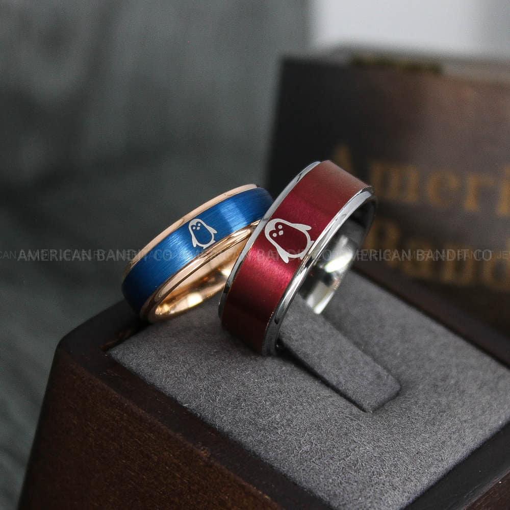 IMG_4036 Penguin Rings, Penguin Jewelry, Penguins Wedding Rings, Penguins Wedding Bands, Red Wedding Bands, Red Wedding Rings, Penguins Jewelry, Red Rings - Image 1