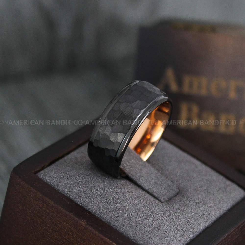 IMG_4100 Hammered Ring, Black Wedding Ring, Black Wedding Band, Black Hammered Wedding Ring - Image 1