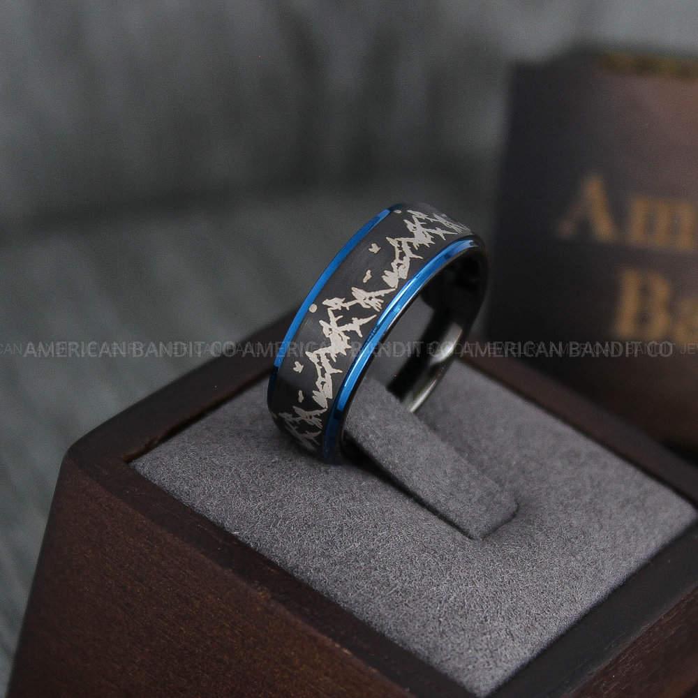 IMG_4108 Forest Ring, Mountain Range Ring, Mountains Scene Ring, Wolf Ring, Bears Ring, Hunting Wedding Band - Image 1