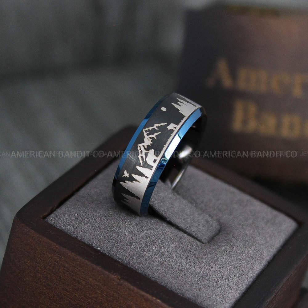 IMG_4117 Forest Ring, Mountain Range Ring, Mountains Scene Ring, Wolf Ring, Bears Ring, Hunting Wedding Band - Image 1