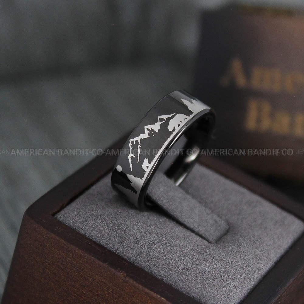 IMG_4120 Forest Ring, Mountain Range Ring, Mountains Scene Ring, Wolf Ring, Bears Ring, Hunting Wedding Band - Image 1