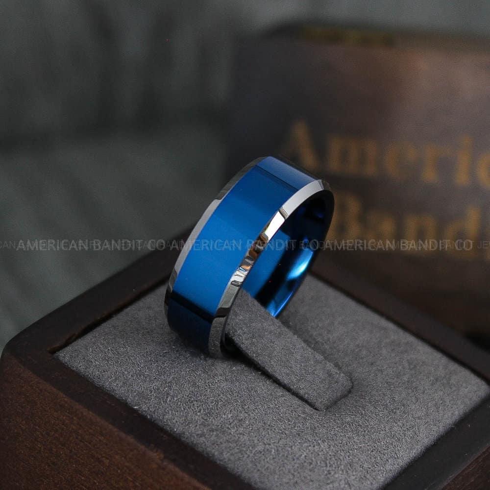 IMG_4131 Blue Wedding Band, Blue Wedding Ring, Blue Ring, Blue Tungsten Wedding Ring - Image 1