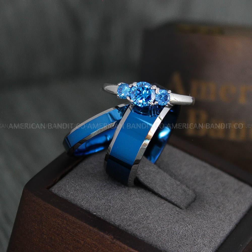 IMG_4140 Blue Wedding Bands, Couple Rings, Couple Wedding Rings, Blue Wedding Bands, Blue Wedding Rings - Image 1