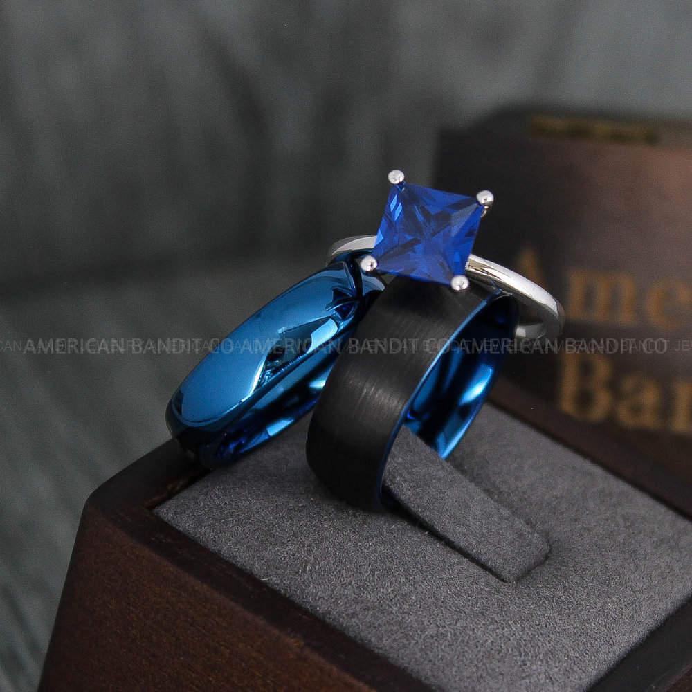 IMG_4143 Blue Wedding Bands, Couple Rings, Couple Wedding Rings, Blue Wedding Bands, Blue Wedding Rings - Image 1