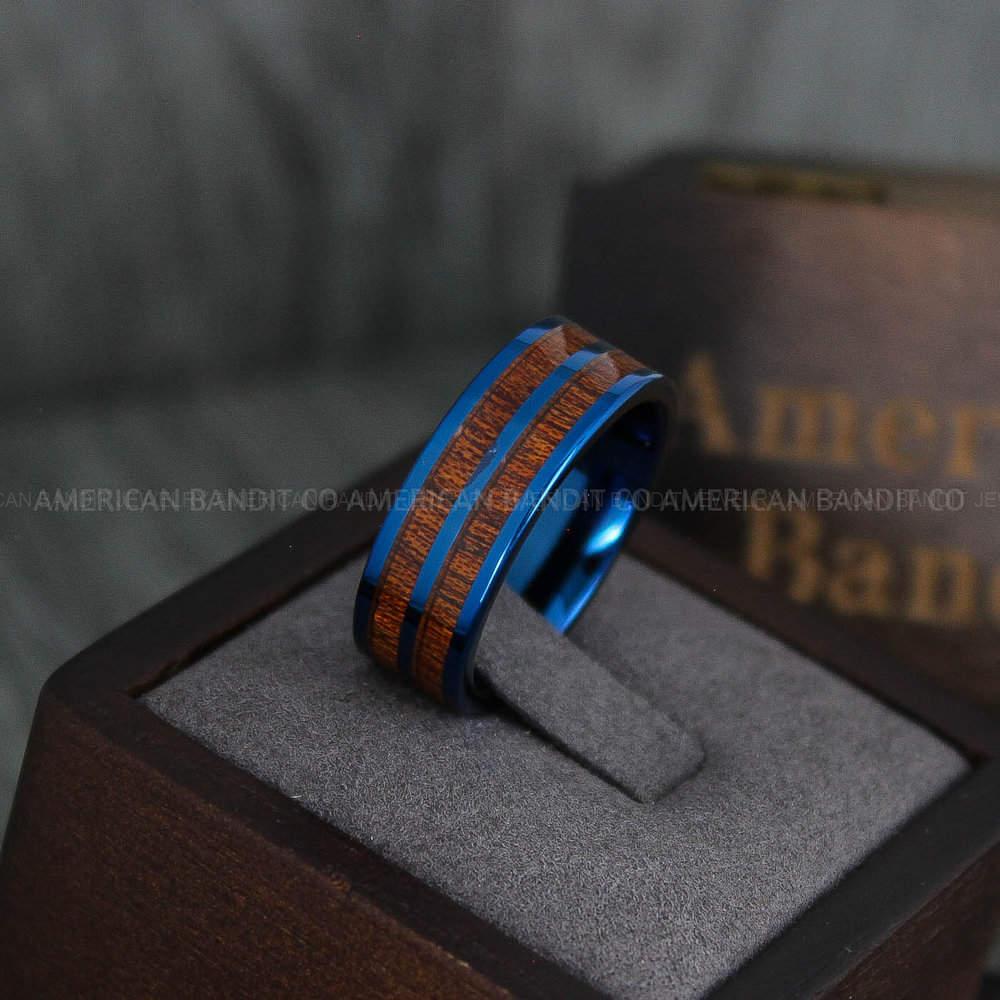 IMG_4145 Wood Ring, Blue Wedding Band, Wood Wedding Ring, Wood Wedding Band, Blue Wedding Ring - Image 1