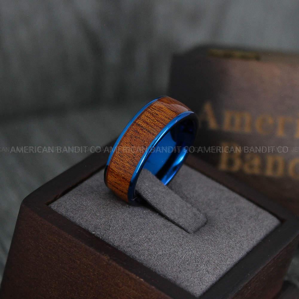 IMG_4150 Wood Ring, Blue Wedding Band, Wood Wedding Ring, Wood Wedding Band, Blue Wedding Ring - Image 1