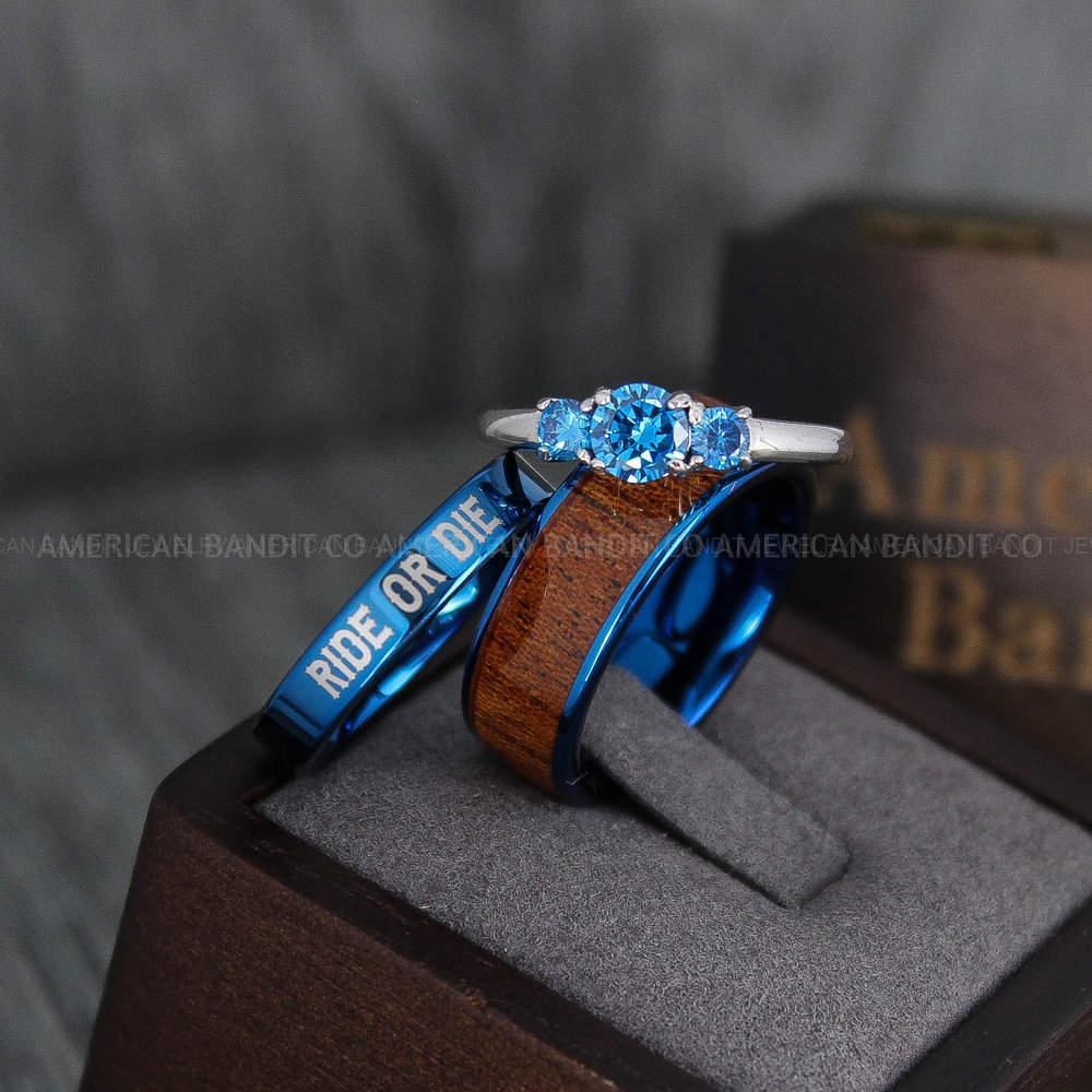 IMG_4155 Couple Rings, Matching Rings, Blue Rings, Blue Wedding Rings, Blue Wedding Bands, His and Her Rings, Couple Wedding Bands, Matching Rings - Image 1