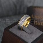 Damascus Steel Ring, Damascus Steel Wedding Ring, Damascus Steel Wedding Band, Yellow Gold Wedding Ring, Yellow Gold Damascus Steel Wedding Ring