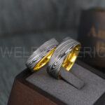 Damascus Steel Rings, Damascus Steel Wedding Rings, Damascus Steel Wedding Bands, Yellow Gold Wedding Rings, Yellow Gold Damascus Steel Wedding Rings - Image 3