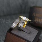 Damascus Steel Rings, Damascus Steel Wedding Rings, Damascus Steel Wedding Bands, Yellow Gold Wedding Rings, Yellow Gold Damascus Steel Wedding Rings - Image 2