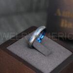 Damascus Steel Ring, Damascus Steel Wedding Ring, Damascus Steel Wedding Band, Blue Wedding Ring, Blue Damascus Steel Wedding Ring - Image 5