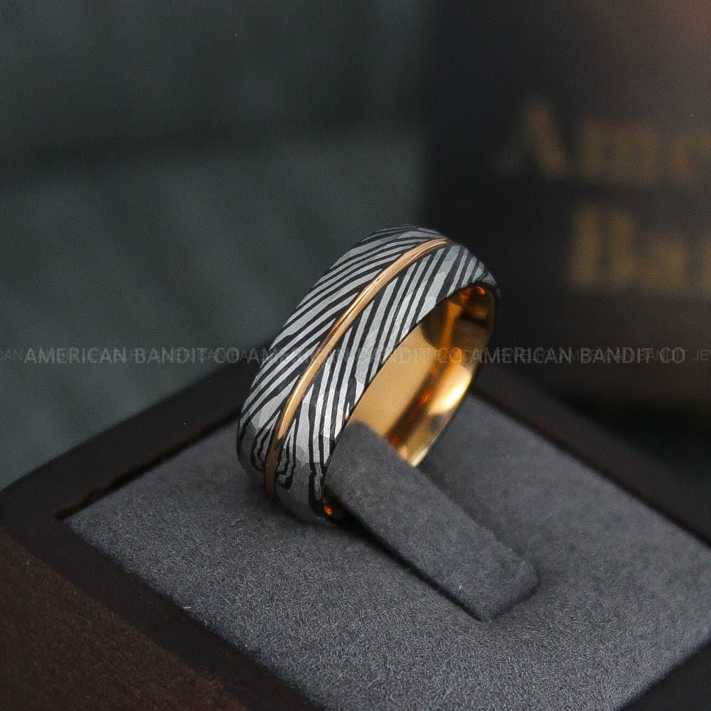 IMG_4208 Damascus Steel Ring, Damascus Steel Wedding Ring, Damascus Steel Wedding Band, Rose Gold Wedding Ring, Rose Gold Damascus Steel Wedding Ring - Image 1