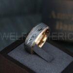 Damascus Steel Ring, Damascus Steel Wedding Ring, Damascus Steel Wedding Band, Rose Gold Wedding Ring, Rose Gold Damascus Steel Wedding Ring