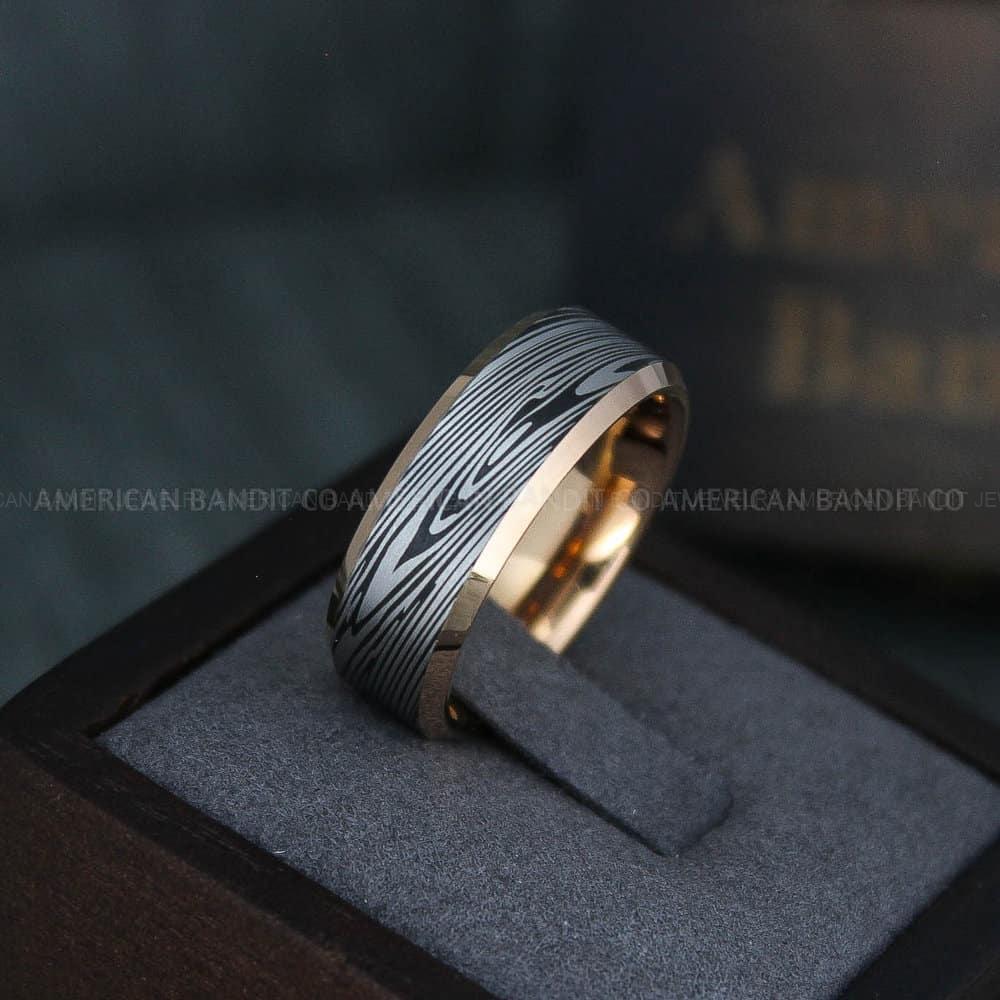IMG_4214 Damascus Steel Ring, Damascus Steel Wedding Ring, Damascus Steel Wedding Band, Rose Gold Wedding Ring, Rose Gold Damascus Steel Wedding Ring - Image 1
