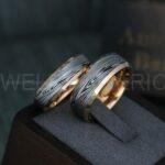 Damascus Steel Rings, Damascus Steel Wedding Rings, Damascus Steel Wedding Bands, Rose Gold Wedding Rings, Rose Gold Damascus Steel Wedding Rings