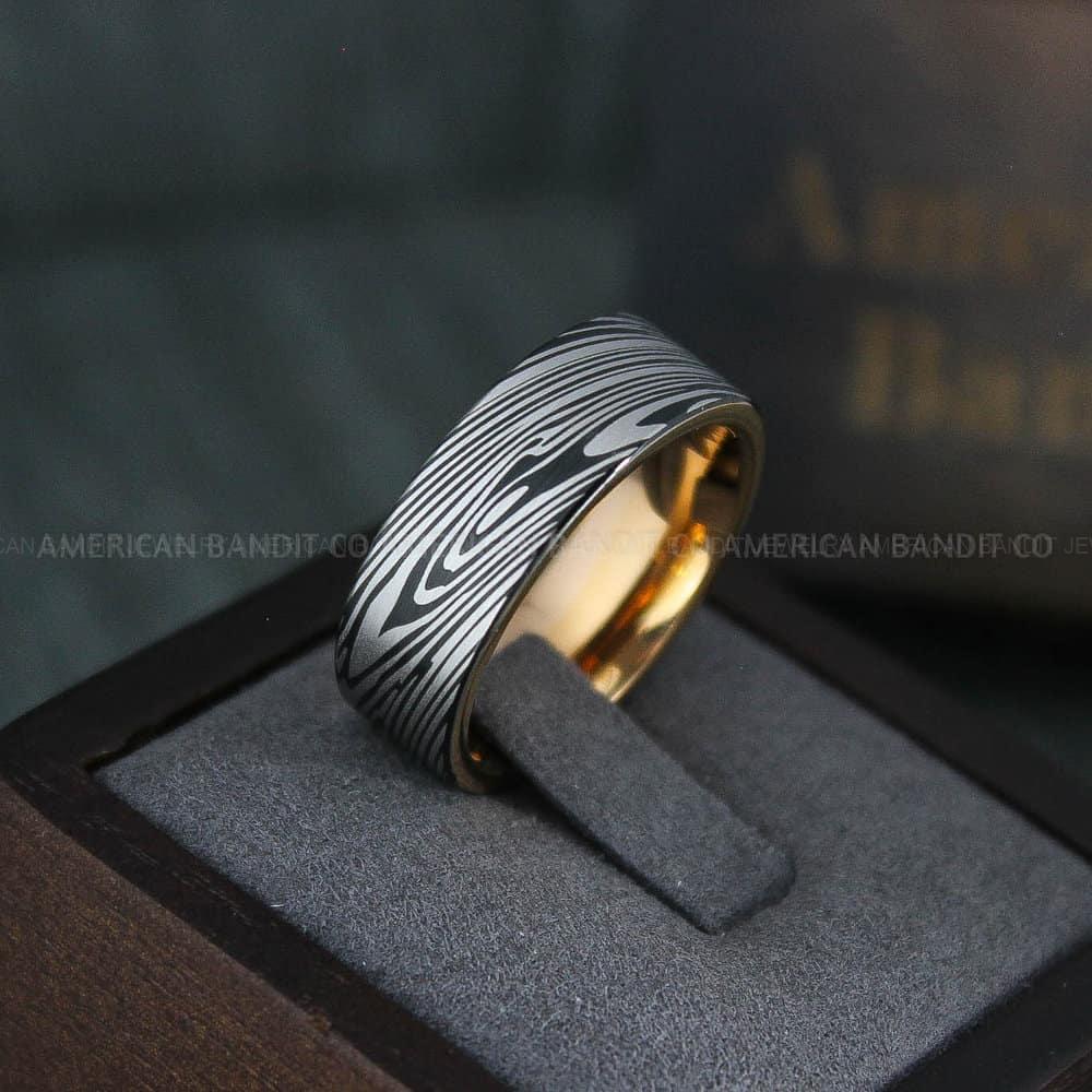 IMG_4217 Damascus Steel Ring, Damascus Steel Wedding Ring, Damascus Steel Wedding Band, Rose Gold Wedding Ring, Rose Gold Damascus Steel Wedding Ring - Image 1