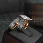 Damascus Steel Rings, Damascus Steel Wedding Rings, Damascus Steel Wedding Bands, Rose Gold Wedding Rings, Rose Gold Damascus Steel Wedding Rings