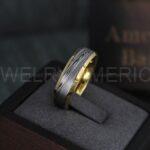 Damascus Steel Ring, Damascus Steel Wedding Ring, Damascus Steel Wedding Band, Yellow Gold Wedding Ring, Gold Damascus Steel Wedding Ring - Image 4