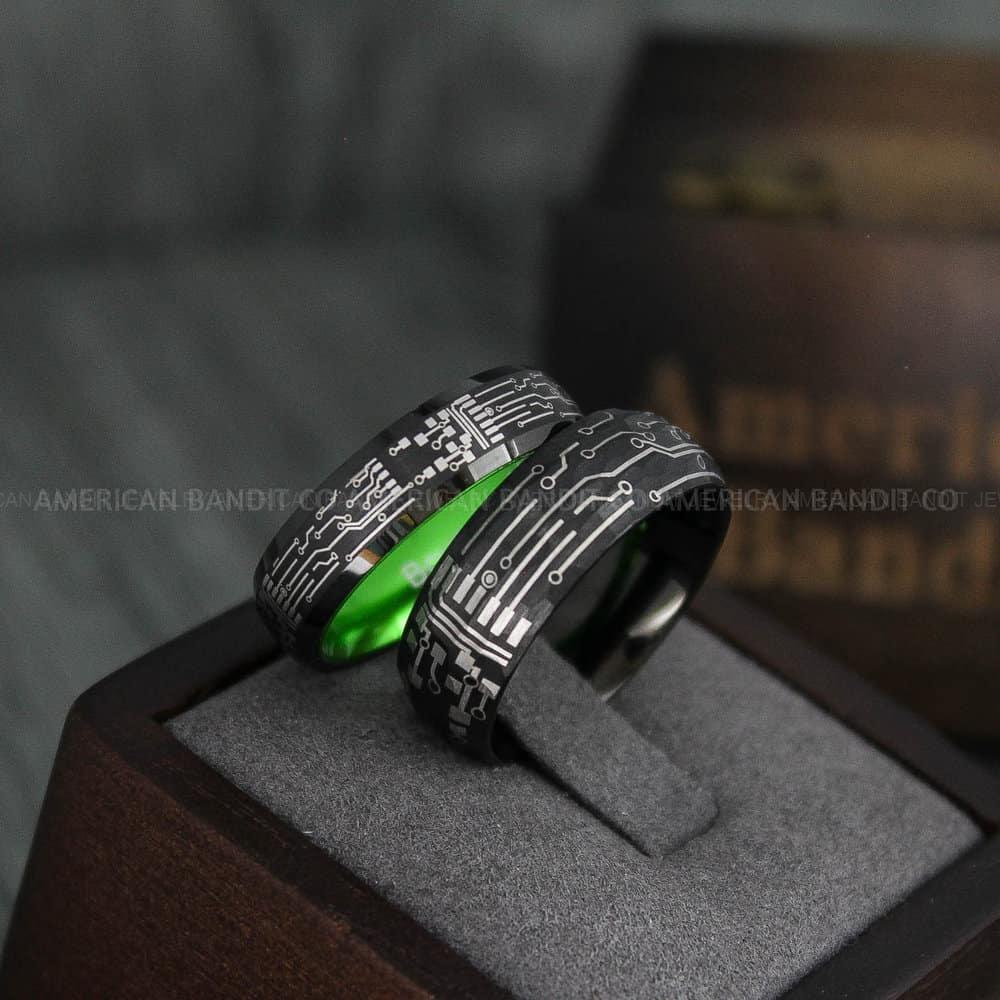 IMG_4282 Circuit Board Rings, Couple Rings, Circuit Board Wedding Bands, Gamer Rings, Gamer Wedding Bands, Gamer Wedding Rings - Image 1