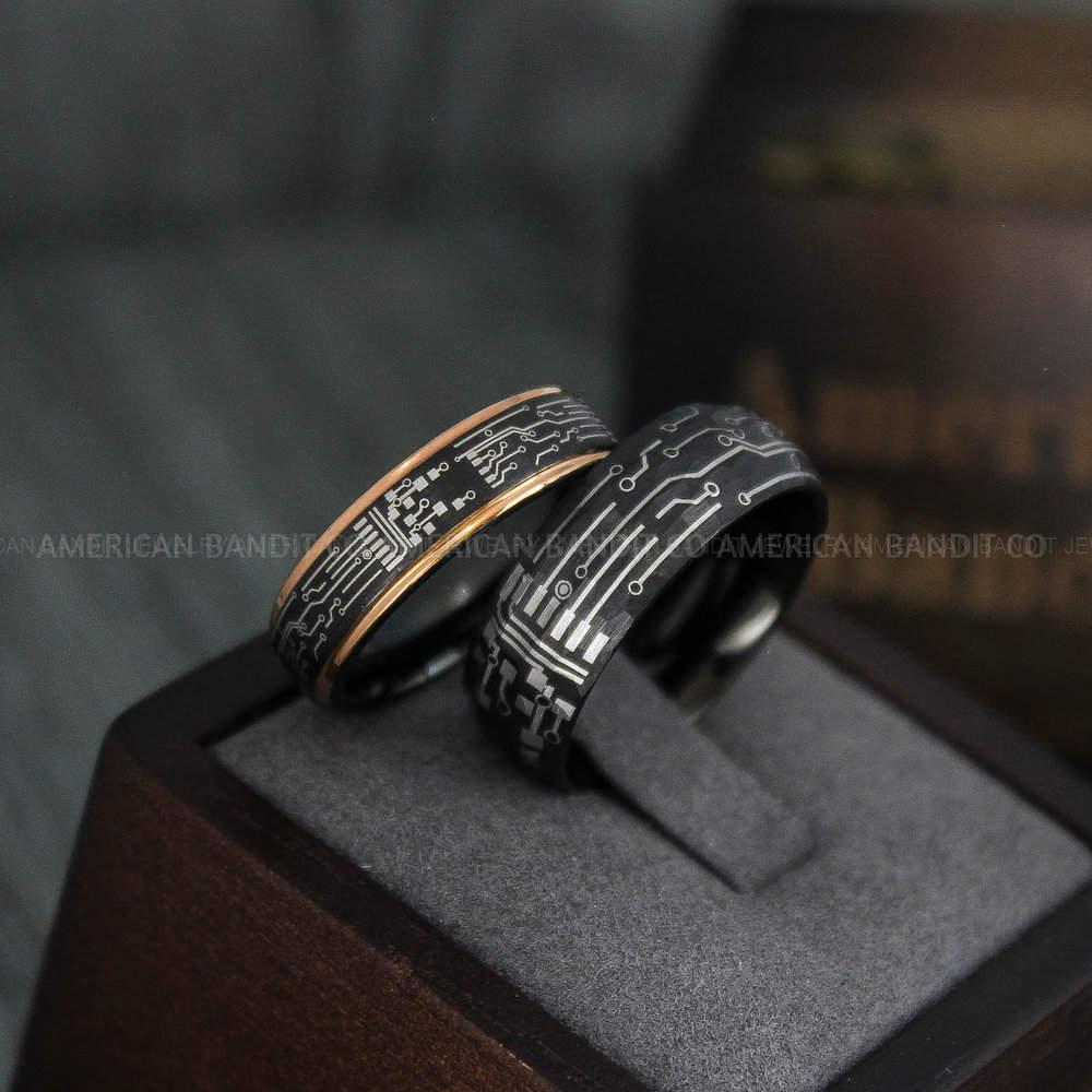 IMG_4283 Circuit Board Rings, Couple Rings, Circuit Board Wedding Bands, Gamer Rings, Gamer Wedding Bands, Gamer Wedding Rings - Image 1
