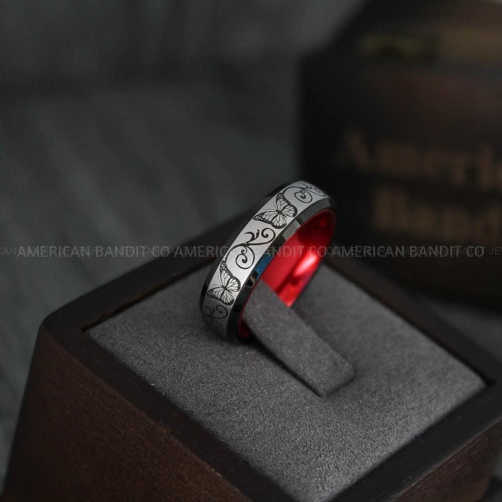 IMG_4313 Butterfly Ring, Butterfly Jewelry, Butterfly Wedding Ring, Butterfly Wedding Band, Red Wedding Band, Red Wedding Ring, Butterfly Couple Ring - Image 1