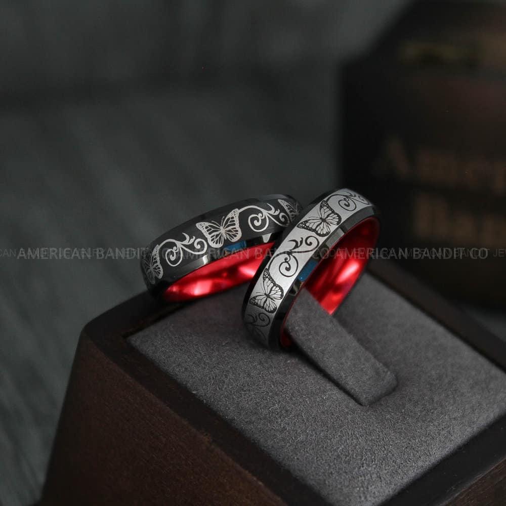 IMG_4314 Butterfly Ring, Butterfly Jewelry, Butterfly Wedding Ring, Butterfly Wedding Band, Red Wedding Band, Red Wedding Ring, Butterfly Couple Ring - Image 1