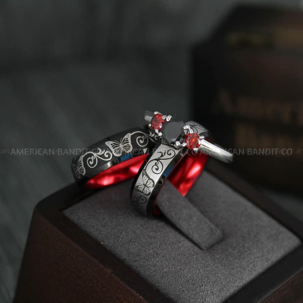 IMG_4315 Butterfly Ring, Butterfly Jewelry, Butterfly Wedding Ring, Butterfly Wedding Band, Red Wedding Band, Red Wedding Ring, Butterfly Couple Ring - Image 1