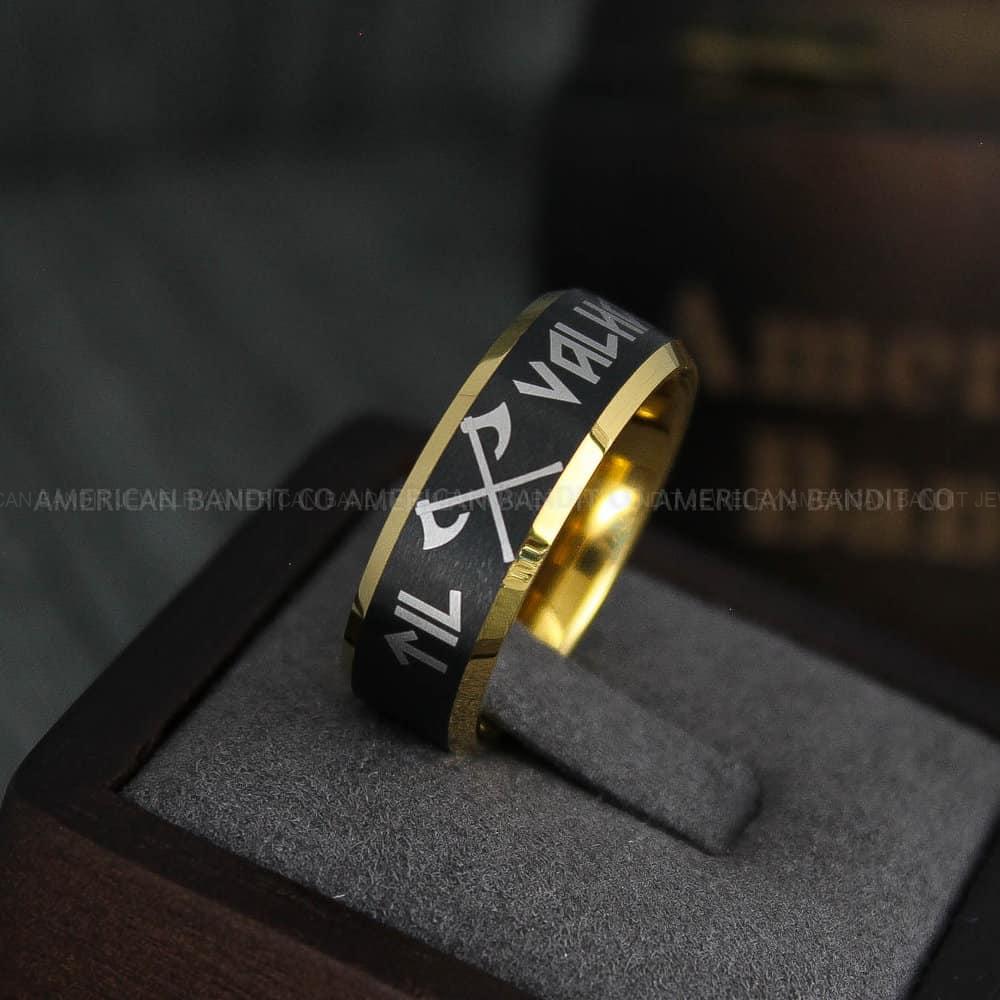 IMG_4326 Til Valhalla Rings, Viking Rings, Runes Rings, Vegvísir Ring, Couple Nordic Rings, Norsemen Rings, Nordic Runes Rings, Black Tungsten Bands - Image 1