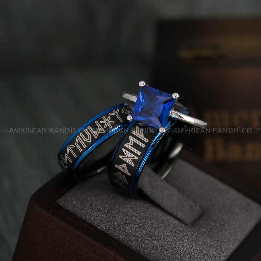 IMG_4348 Til Valhalla Rings, Viking Rings, Runes Rings, Vegvísir Ring, Couple Nordic Rings, Norsemen Rings, Nordic Runes Rings, Black Tungsten Bands - Image 1