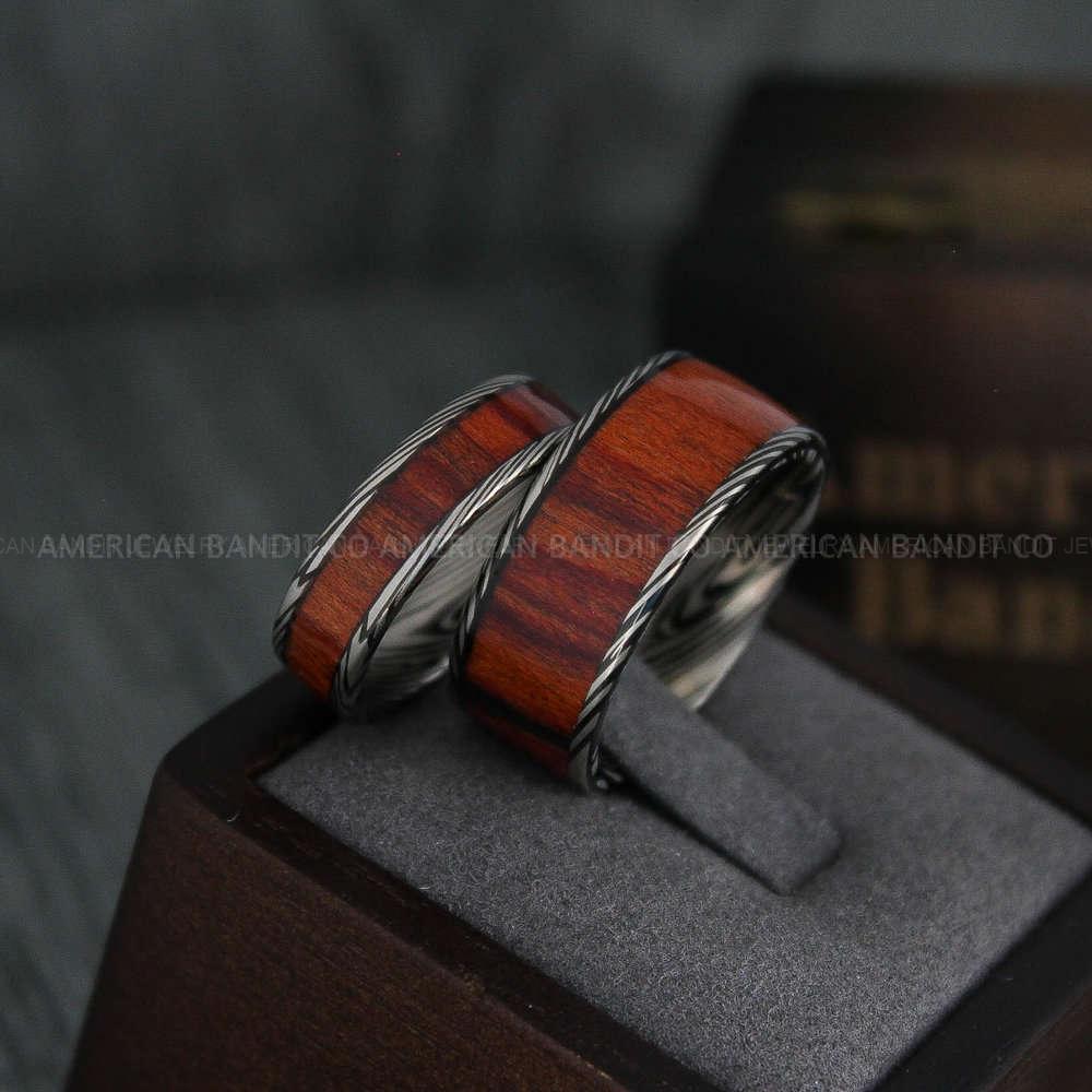 IMG_4352 Damascus Steel Rings, Couple Rings, Wood Rings, Damascus Steel Wedding Rings, Damascus Steel Wedding Bands, Black Wedding Rings, Black Damascus Steel Wedding Rings - Image 1
