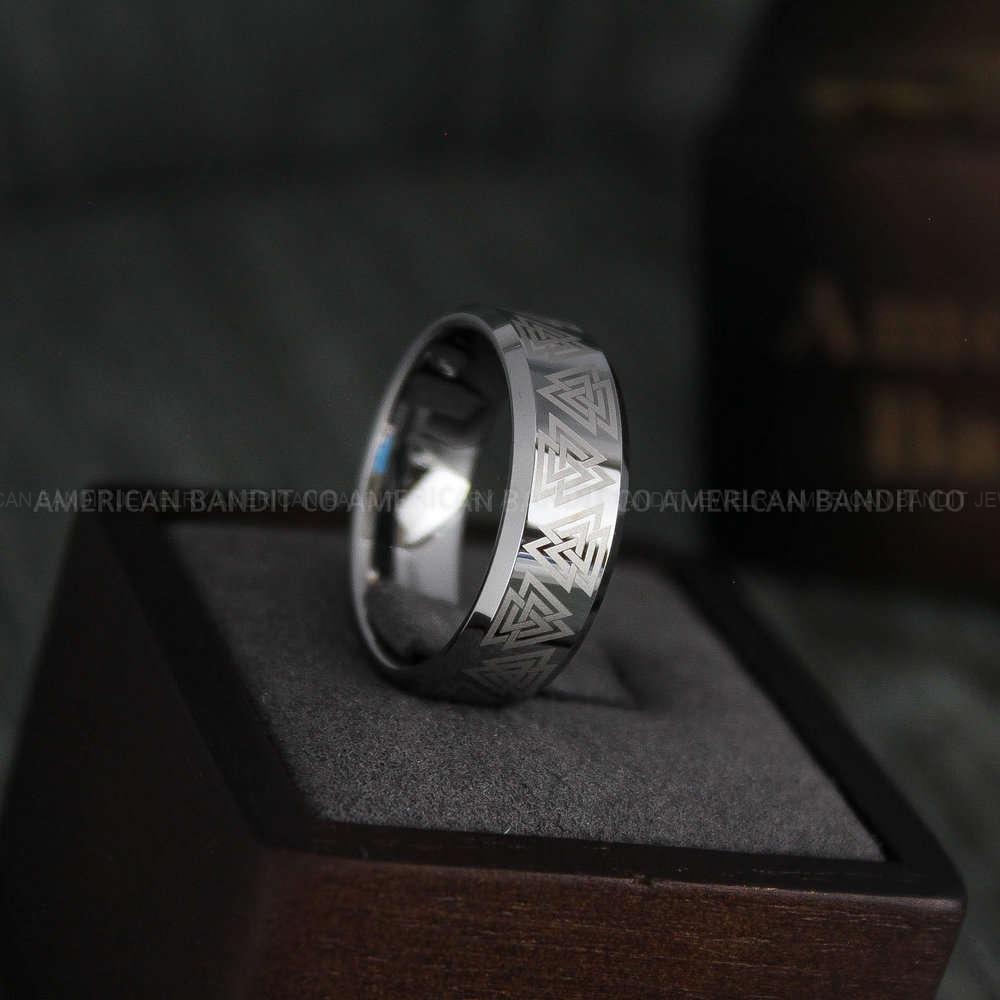 IMG_4358 Til Valhalla Ring, Viking Ring, Runes Ring, Valknut Ring, Vikings Nordic Ring, Norsemen Ring, Nordic Runes Ring, Silver Tungsten Band - Image 1