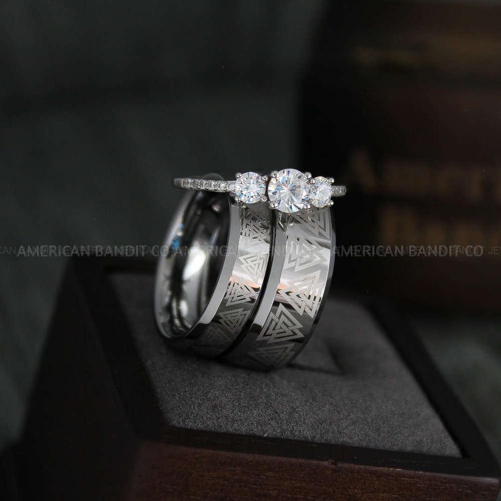 IMG_4365 Til Valhalla Rings, Viking Rings, Runes Rings, Valknut Rings, Vikings Nordic Rings, Norsemen Rings, Nordic Runes Rings, Silver Tungsten Bands - Image 1