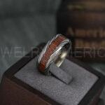 Damascus Steel Ring, Wood Ring, Damascus Steel Wedding Ring, Damascus Steel Wedding Band, Black Wedding Ring, Black Damascus Steel Wedding Ring