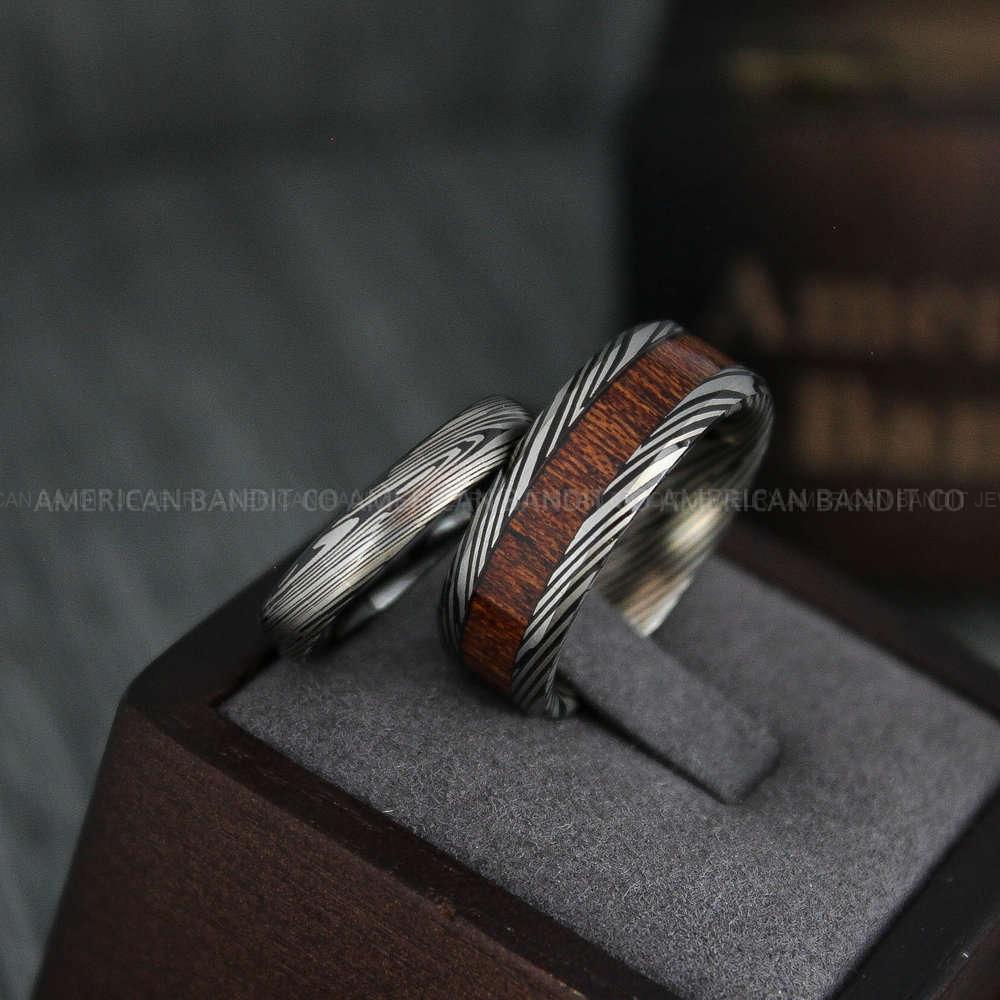 IMG_4369 Damascus Steel Rings, Couple Rings, Wood Rings, Damascus Steel Wedding Rings, Damascus Steel Wedding Bands, Black Wedding Rings, Black Damascus Steel Wedding Rings - Image 1